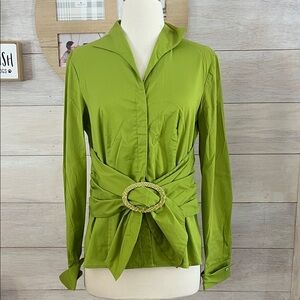 Sara Lime Green Women's Blouse with Belted Accent M
